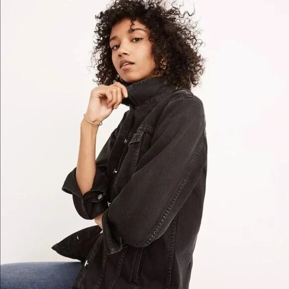 MADEWELL Women's The Oversized Jean Jacket in Lunar Wash Black Denim Size S - Picture 3 of 8